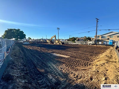 Leveling the ground in the Lakeside construction zone